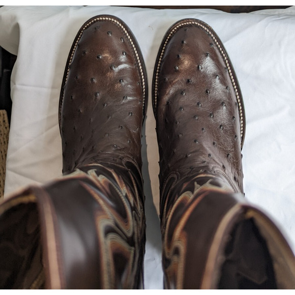 Men’s Full Quill Ostrich Cowboy Boots Brown Leather Western Handmade US 9.5 D main image 6